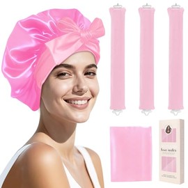 Tubos para Cabello Sin Calor: Gorro de Seda para Dormir + 3 Piezas Heatless Curls con Tubos para Rizar, Gorro de Satín Suave - Regalo Perfecto para Mu