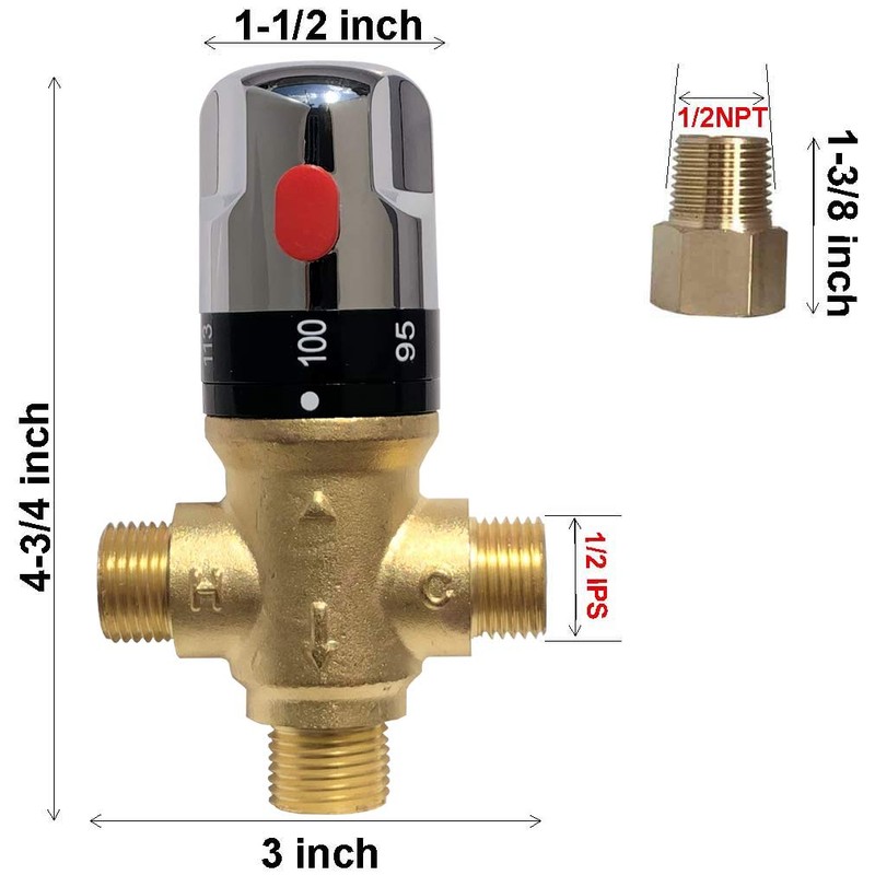 Thermostatic Mixing Valve with 1/2 NPT Male Connections,Water Temperature Control