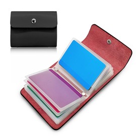 FuninCrea Women Credit Card Holder Wallet with 12 Independent Double-Sided Sleeves Faux Leather Ladies Purse Bank Card Holder Womens Purse Compact Credit Debit Case with Snap (Style 1, Black)