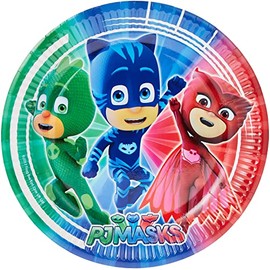 Procos 88630 - Teller PJ Masks, 8 Stück, Durchmesser 23 cm, Einwegteller, Kindergeburtstag, Partygeschirr
