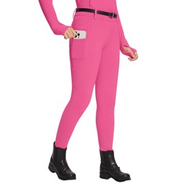 baleaf Girls Riding Pants, Fleece Winter Breeches Full Seat Silicone Kids Horseback Equestrian Zipper Pocket Tight Pink S