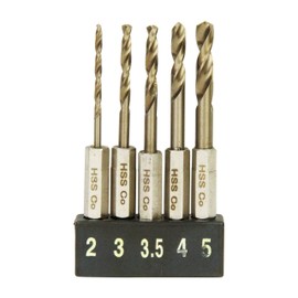 E-Value ESSD-5HEX Hex Shaft Stainless Steel Drill Set, Short, Set of 5