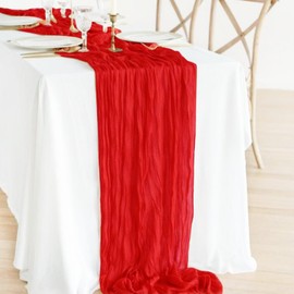 Seveups 12Pack Red Cheesecloth Table Runner 10Ft Gauze Table Runner Red Cheese Cloth Table Runners Long Sheer Fabric Tablerunners for Wedding Party Bridal Shower Thanksgiving Christmas
