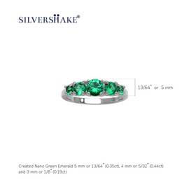 Silvershake 5-Stone Created Round Shape Nano Green Emerald White Gold Plated 925 Sterling Silver Ring May Gemstone Birthstone, Sterling Silver Rhodium (White Gold Plated), created green emerald