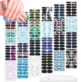 JERCLITY 336 Pieces 24 Sheets Women's Full Wrap Marble Nail Polish Strips Stickers Self-Adhesive Gel Nail Strips Decals with Nail File for Women Girls Nail Decorations (Retro Style)