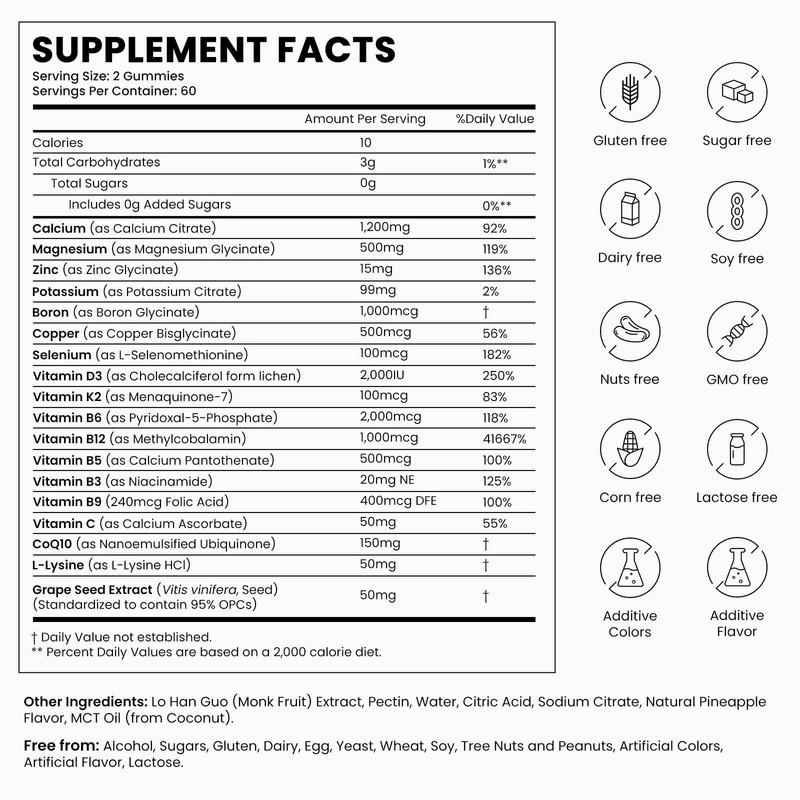 Calcium 1200 mg with Vitamin D3 Gummies, Calcium Citrate Supplements