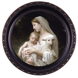 Cottage Garden Innocence Painting of Mary Black Rope Trim Petite Round Jewelry and Keepsake Box