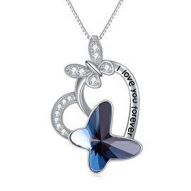 WINNICACA Butterfly Necklace Jewellery Gifts for Women S925 Sterling Silver with Blue Butterfly Crystal Pendant for Girls Birthday