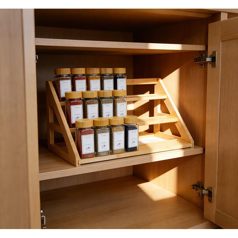 Rasydyn Bamboo Spice Rack: Large Spice Shelf for Kitchen Countertop
