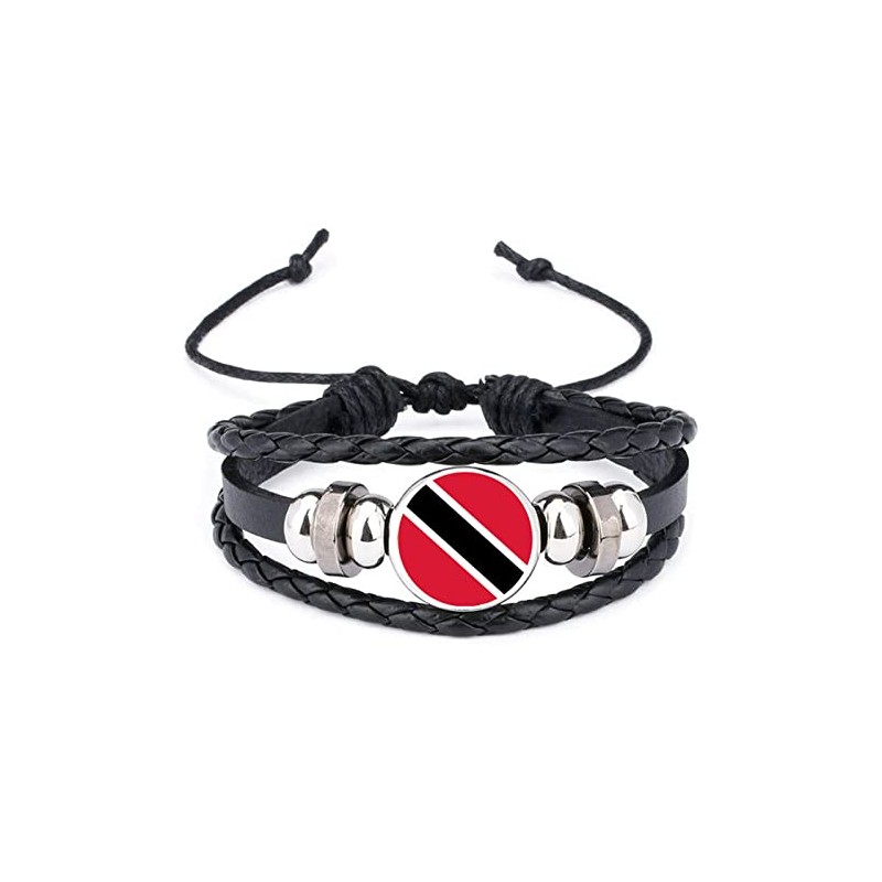 Trinidad And Tobago Black Leather Bracelet and Velvet Gift Bag