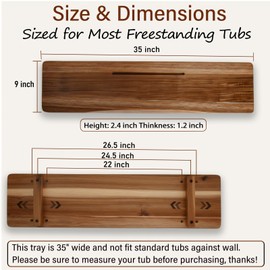Acacia 1.2" T Wood Bathtub Tray Caddy for Freestanding Tub, 35" L Adjustable Bath Tray for Tub, Luxury Spa Bathroom Tray Organizer Table, Bath Tub Accessories for Women, Housewarming, Birthday Gifts