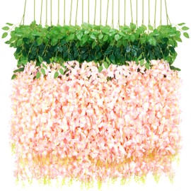 BLEUM CADE 36Pcs Pink Fake Wisteria Hanging Flowers, 3.6Ft/Pcs Artificial Wisteria Garland, Hanging Flowers for Wedding Party Home Backdrop Wall Decoration