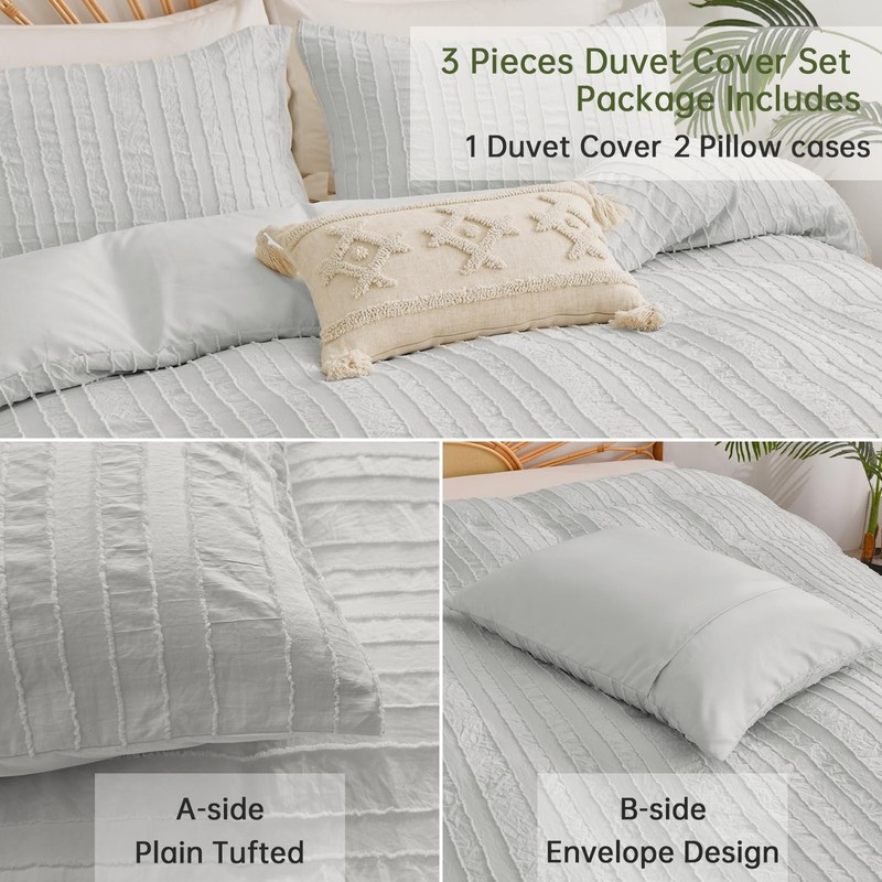 DJY Light Grey Boho Duvet Cover Set Double Size 3PCS-Striped
