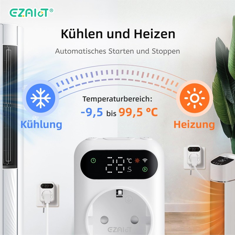 ezAIoT WLAN Socket Thermostat with Timer for Heating and Cooling