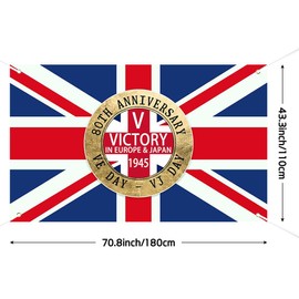 Lofaris 80th Anniversary VE Day & VJ Day Banner - 70.8x43.3 Inch Victory in Europe & Japan 1945 Backdrop - Union Jack Polyester Fabric Background for WWII Remembrance, Veterans Day, Party Decorations