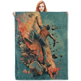 VANZEV Rock Climbing Throw Blanket, Dynamic Illustration of a Climber on Rugged Terrain, Soft Cozy Fleece Blanket for Couch Bed Sofa, for Adventurers and Outdoor Enthusiasts, 50x60 in
