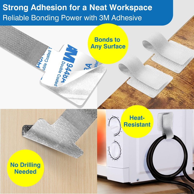 Cable Management Kit with 40 Self-Adhesive Hook and Loop Ties