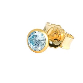 NKlaus Single Stud Earrings Genuine Blue Topaz Yellow Gold 585 14k Gold Small Earring, Yellow Gold, Topaz