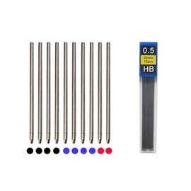 JOMPENS 11 Pcs Multicolor Metal Ballpoint Pen Refills 0.7mm Black Blue Red Ink 0.5mm Automatic Pencil Leads 4 in 1 Ballpoint Pen Refills Set Offfice School Writing