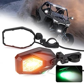 UTV LED Lighted Side Mirrors with Flowing Turn Signal and Spot Hawkeye light, kemimoto Heavy Duty lighted Rally Integrated Mirror for 1.6"-2" Roll Bar Compatible with Polaris RZR Talon 1000 Can Am X3