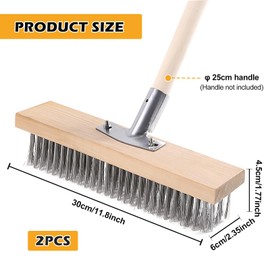 Pack of 2 Wire Broom Brush, 30 cm Steel Wire Broom Brush with Robust Metal Holder, Steel Broom Made of Stainless Steel, Weed Brush, Garden Broom, Wire Brush for Moss Removal, Cleaning Brushes