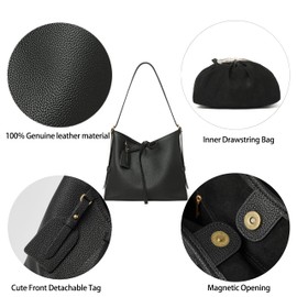 Leather Shoulder Bag For women Large Travel Hobo Tote Handbags With Adjustable Handle (DS877-Black)