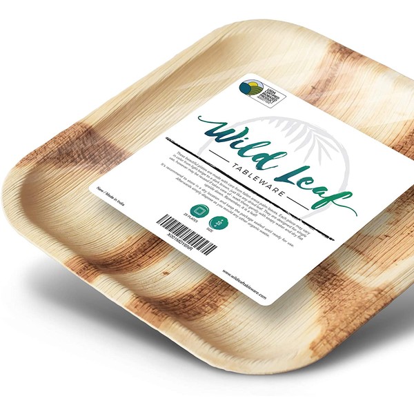 10 Inch Palm Leaf Plates - 25 Pack, Square - Sturdy and Eco-Friendly Alternative to Disposable Plastic and Paper Plates - by Wild Leaf Tableware