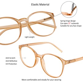 Gafas de bloqueo de luz azul con bisagra de resorte para mujeres/hombres, antifatiga visual, lectura de computadora, anteojos de TV, elegante marco ovalado, antirreflejos (champán, sin aumento)