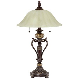 kathy ireland Amor Traditional Vintage Table Lamp 26" High Bronze Brown Marble Flared Alabaster Champagne Glass Shade Decor for Living Room Bedroom House Bedside Nightstand Home Office Family