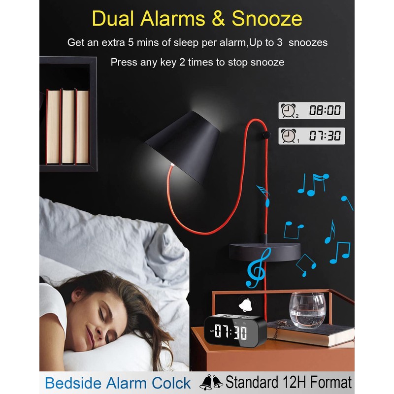 AFK Alarm Clock with Bluetooth Speaker for Bedroom/Office,Small Digital Clock