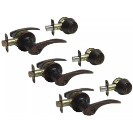 House Guard Hardware Set of 3 Entry Door handle Lock sets Oil Rubbed Bronze All Locks Keyed Alike
