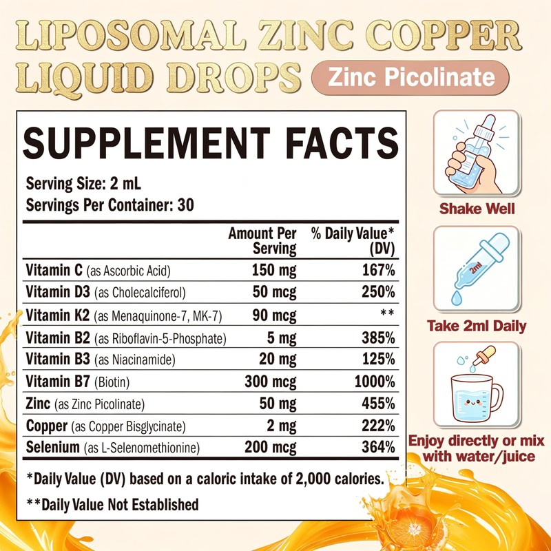 Zinc and Copper Supplements Zinc Picolinate 50mg Liquid Drop for
