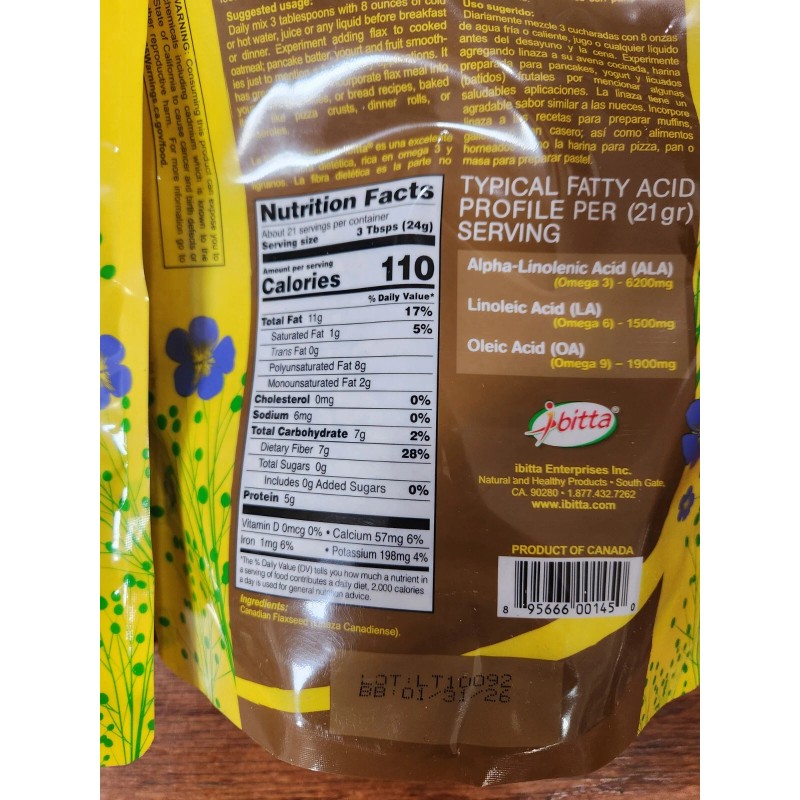 IBITTA 4 IBITTA FLAXSEED MEAL LINAZA CANADIENSE 01/2026 ESTIRILIZADA NET