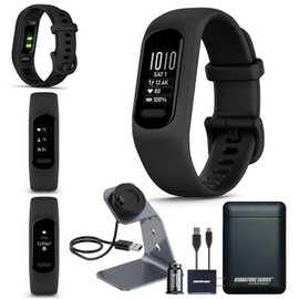 Garmin vivosmart 5 Fitness Tracker | Long-Lasting Battery, Wrist Heart Rate, Sleep Tracking, Smart Notifications, Compatible with Phone GPS | Black, Large, Signature Series Power Bundle