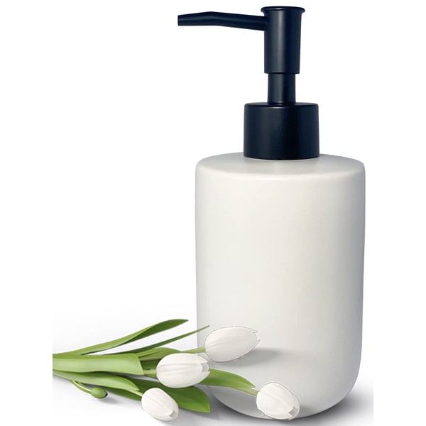 White Soap Dispenser with Matte Black Pump for Bathroom,Minimalist Modern
