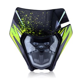 MCHMFG Dirt Bike Headlight Dirtbike LED Headlights Kit Motorcycle Head Lamp Light Kit Universal for Most Dirt Pit Enduro Bike Motorcycle Headlamp Frontlight for ATV Quad (Green Sticker)