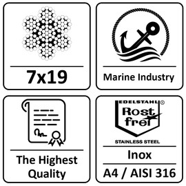 NAJDER - Steel Cable - Stainless Steel Rope - Woven Steel Cable 7 x 19 - Tensile Resistant Rope 1570 N/mm2 - Acid-resistant Steel Cable - Tension Rope - Balustrade Rope - Diameter 1.5 mm - 10 m