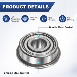 M METERXITY 4-Pack F605ZZ Flanged Ball Bearing, 5 x 14 x 5mm Double Metal Shielded Chrome Steel (GCr15) Flange Rip Bearings for Wheelbarrow/Printer/Fax Machines/Power Tools