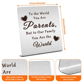 To The World You Are Gifts For Parents from Daughter Son Plaque Sign Table Decor Thank You Gifts for Parents Inspirational Gift for Mother Father Gift for Anniversary Parents Birthday Present Idea