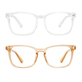 LifeArt 2 Pairs Blue Light Blocking Glasses with Spring Hinge, Anti Eyestrain, Computer Reading Glasses, Gaming Glasses, TV Glasses for Women Men, Anti UV (Champagne&Clear, 2.50 Magnification)
