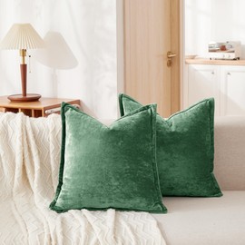 COCOPLOCEUS Luxurious Velvet Euro Shams Decorative Throw Pillow Covers 26x26 Set of 2 Solid Square Euro Pillow Shams for Sofa Couch Bedroom, Green