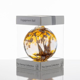 Engagement Gift Spirit Ball, 10cm, Gold with glass strands inside, gift boxed with ribbon and gift tag