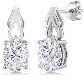 Gem Stone King 925 Sterling Silver White Moissanite Earrings For Women (4.20 Cttw, Gemstone