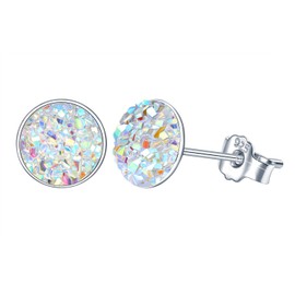 Yumilok Women's Stud Earrings 925 Sterling Silver Round Crystal 8 mm Blue Black White Jewellery Set Stud Piercing Earrings for Girls, Sterling Silver Cubic Zirconia, Crystal