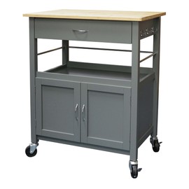 eHemco Kitchen Island Cart on Wheels with Drawer, Storage Cabinet, Shelf and Natural Bamboo Top Butcher Block, Gray Base