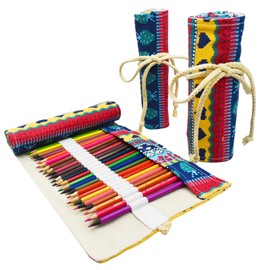 Lopenle Line Colored Canvas Pencil Wrap Colored Pencil Roll Up Case Coloring Pencil Holder Organizers Sketch Travel Storage for Artist Adult With 24 Slots(National Feature)