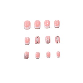 RUOKEXIN Medium Square Press on Nails White French Tip Fake Nails Gold Sparkly False Nails with Heart Designs Valentine Day Glue on Nails Glossy Artificial Nails Cute Stick on Nails for Women 24Pcs