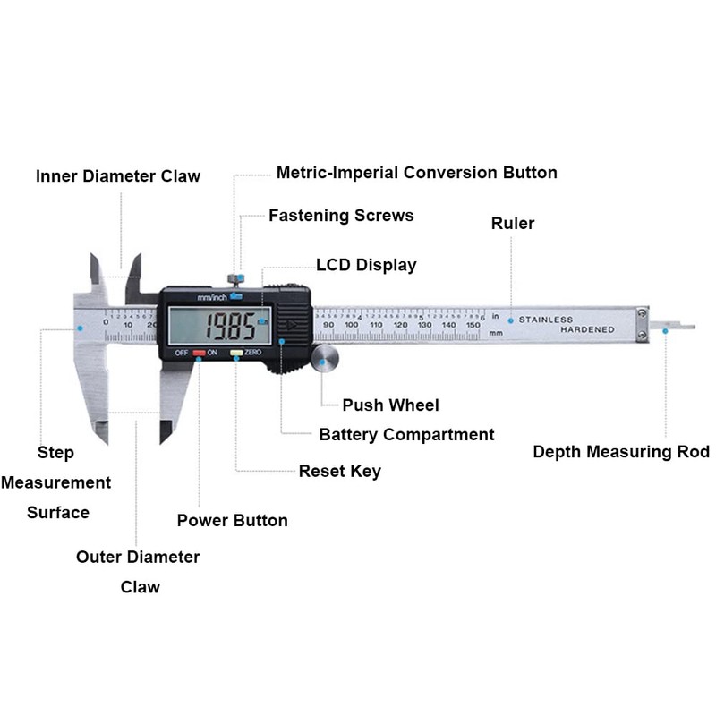 Digital Vernier Caliper,Electronic Caliper 0-200 Stainless Steel Electronic Digital Caliper