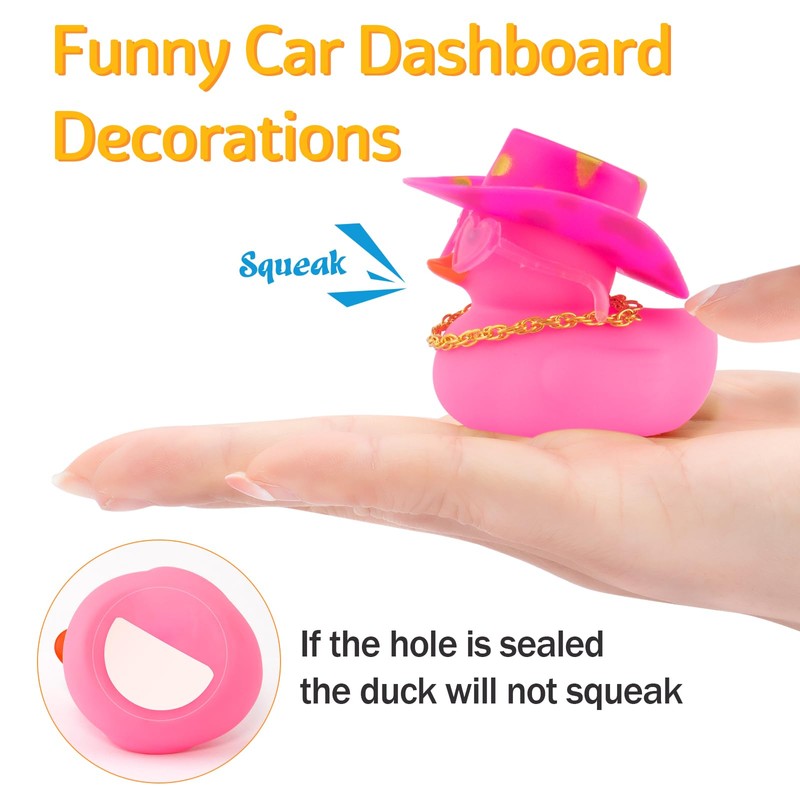 wonuu Car Cowboy Rubber Ducks, Dashboard Decorations Pink Duck for