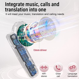 Voice Translator Earphones, 164 Languages AI Intelligent Bluetooth Translation Earbuds, HD Noise Reduction In-Ear Translator Touch Headphones with App, Supports Two-Way Translation, Rose Gold